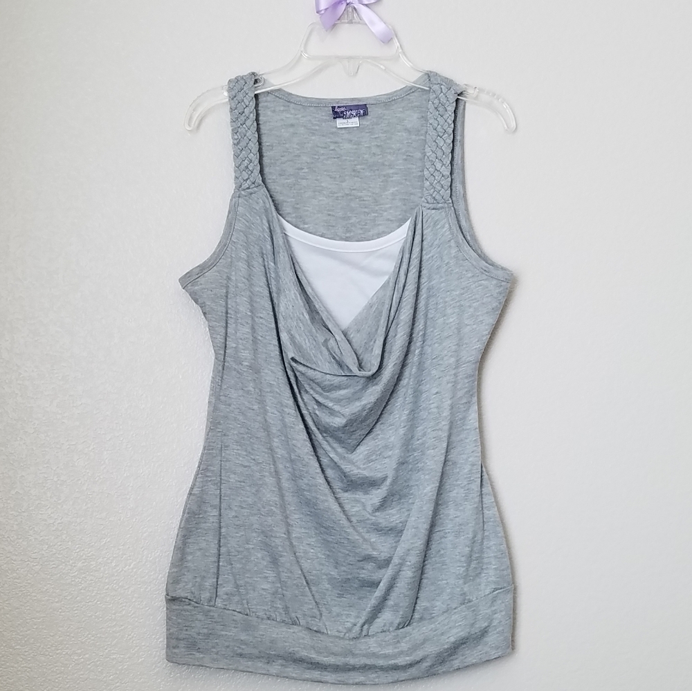 MKN Grey Cowl Shirt Top With Braided Front Straps